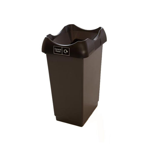 Open top 50L office recycling bin with black lid for general waste — commercial recycling bin UK